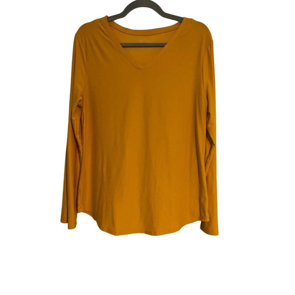 No Boundaries Junior XXL (19) Gold Top Long-Sleeve V-Neck Knit Shirt Casual